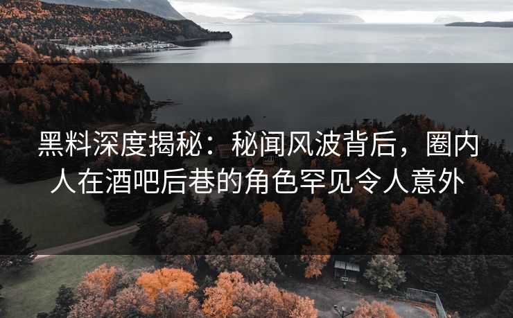 黑料深度揭秘：秘闻风波背后，圈内人在酒吧后巷的角色罕见令人意外